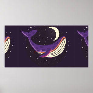 Póster Retrato de ilustracion colorido de ballena linda e