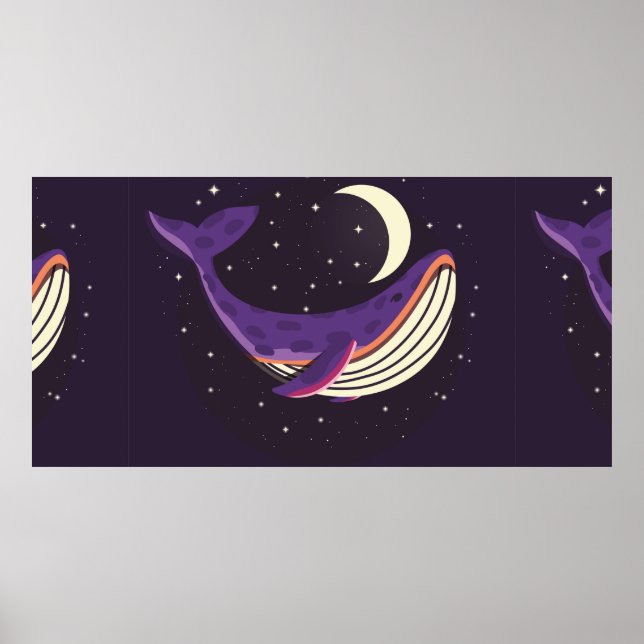 Póster Retrato de ilustracion colorido de ballena linda e (Frente)