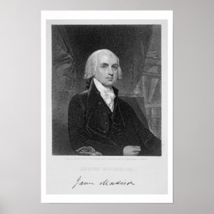 Póster Retrato de James Madison, grabado por William A.