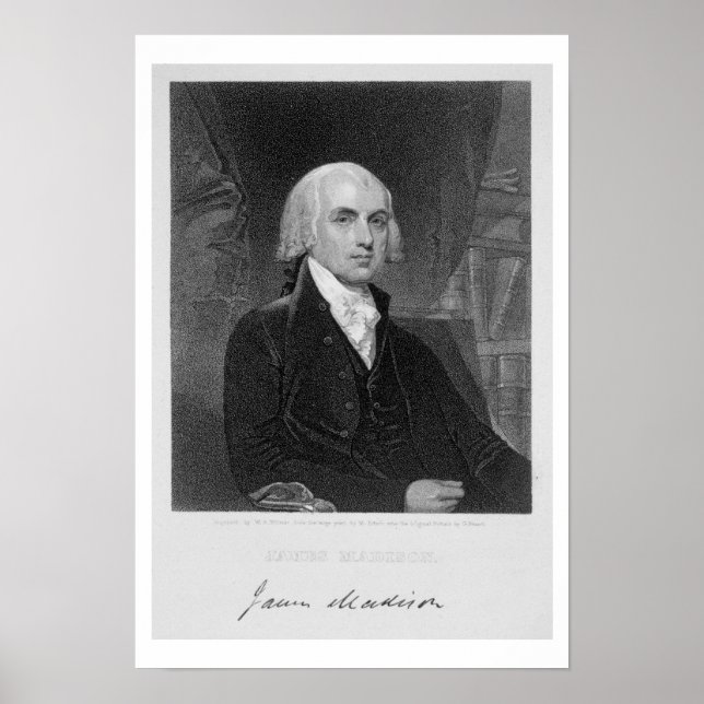 Póster Retrato de James Madison, grabado por William A. (Frente)