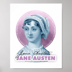 Póster Retrato de Jane Austen y rosa de la firma