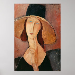 Póster Retrato de Jeanne Hebuterne en un gran gorra