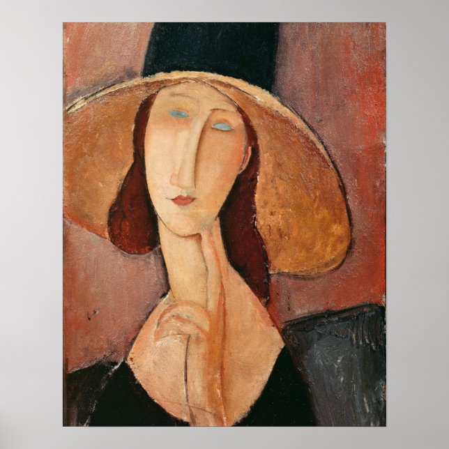 Póster Retrato de Jeanne Hebuterne en un gran gorra (Frente)