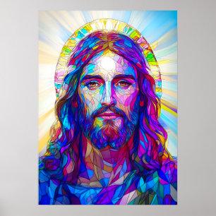 Póster Retrato de Jesucristo de Cristal Manchado