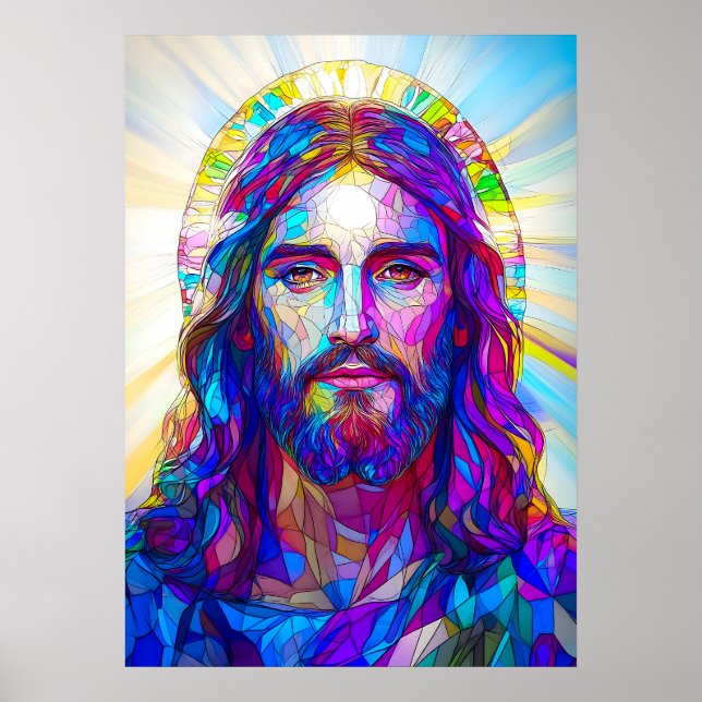 Póster Retrato de Jesucristo de Cristal Manchado (Frente)