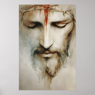 Póster Retrato de Jesús Corona de Espinas – Acuarela