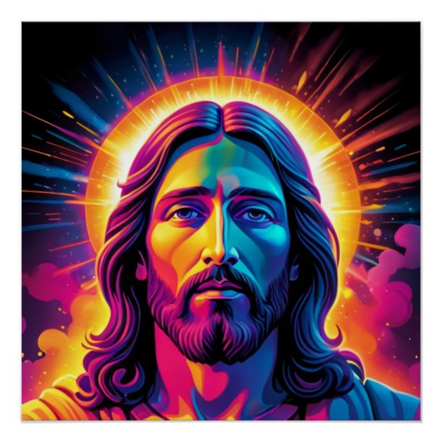 Póster Retrato de Jesús en el estilo Neon Bold (Anverso)
