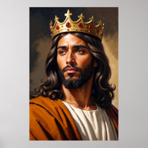 Póster Retrato de Jesús usando una corona de oro
