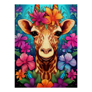 Póster Retrato de jirafa floral 9321