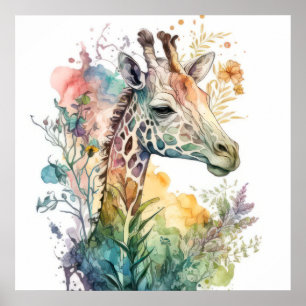 Póster Retrato de jirafa pintura animal vida silvestre al