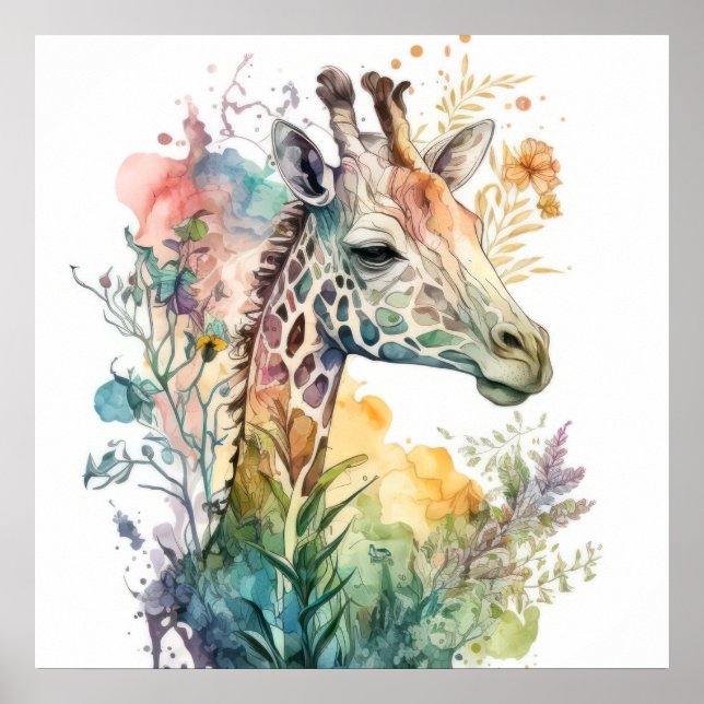 Póster Retrato de jirafa pintura animal vida silvestre al (Frente)