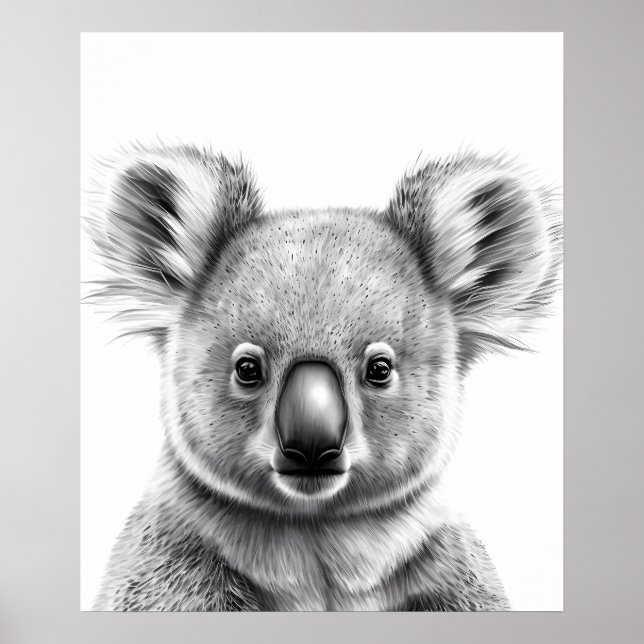 Póster Retrato de Koala blanco negro (Frente)