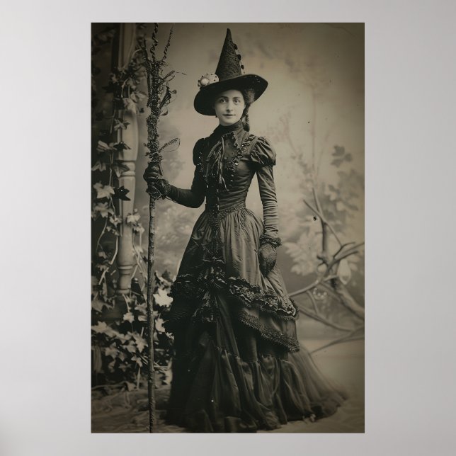 Póster Retrato de la bruja victoriana Sepia (Frente)