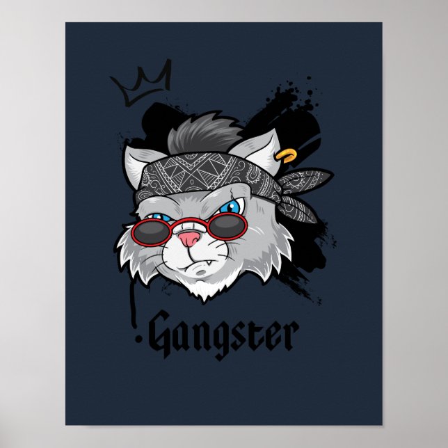 Póster Retrato de la calle Gangster Cat (Frente)