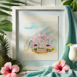 Póster Retrato de la casa rosa de color de agua<br><div class="desc">Este encantador cuadro acuático de una casa presenta una pintoresca casa rosa inspirada en la arquitectura tropical y el encanto de la costa. Creada por Victoria Grigaliunas, una artista de acuarela de Palm Beach, Florida, esta pieza es parte de su colección de acuarelas de Florida y captura la esencia de...</div>