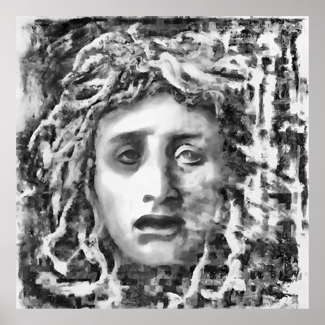Póster Retrato De La Diosa Antigua Medusa En Gris (Frente)