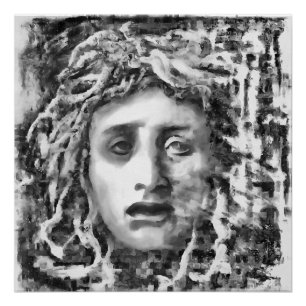 Póster Retrato De La Diosa Antigua Medusa En Gris