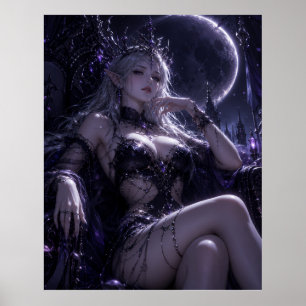Póster Retrato de la Reina Elfa bajo la Luz de la Luna de