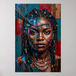 Póster Retrato de la Reina Negra del Afrofuturismo Urbano