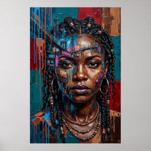 Póster Retrato de la Reina Negra del Afrofuturismo Urbano