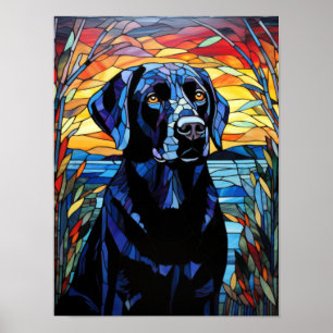 Póster Retrato de Labrador Negro en Vidrio Pintado al Ata