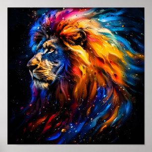 Póster Retrato de león de vida silvestre cósmica abstract