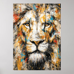 Póster Retrato de león expresionista abstracto moderno sa