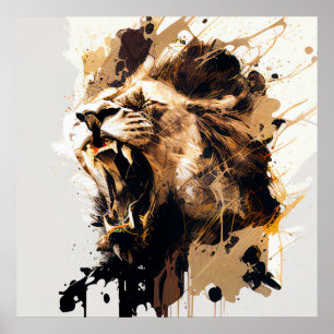 Póster Retrato de leones pintura animal montaña de vida s