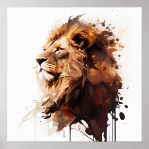 Póster Retrato de leones pintura animal montaña de vida s