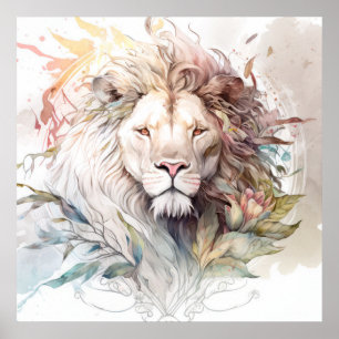 Póster Retrato de leones pintura animal vida silvestre al