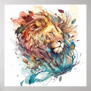 Póster Retrato de leones pintura animal vida silvestre al