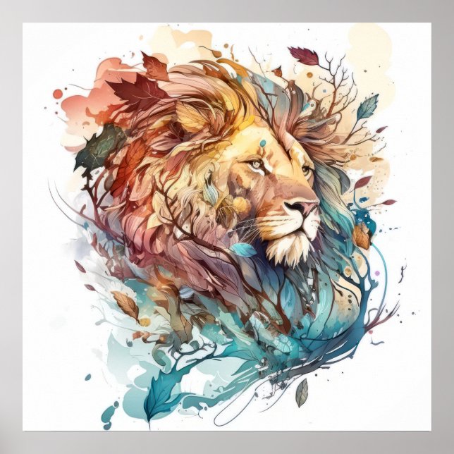 Póster Retrato de leones pintura animal vida silvestre al (Frente)