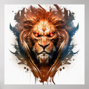 Póster Retrato de leones pintura animal vida silvestre al