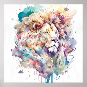 Póster Retrato de leones pintura animal vida silvestre al