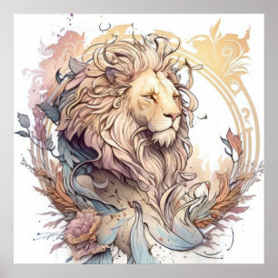 Póster Retrato de leones pintura animal vida silvestre al