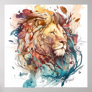 Póster Retrato de leones pintura animal vida silvestre al