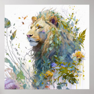 Póster Retrato de leones Pintura de animales Selva de vid