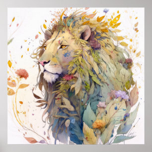 Póster Retrato de leones Pintura de animales Selva de vid