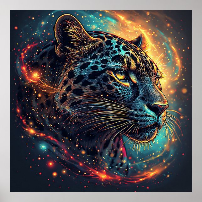 Póster Retrato De Leopardo Cósmico Con Efecto Místico (Frente)