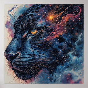 Póster Retrato de leopardo cósmico con efecto místico