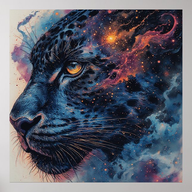 Póster Retrato de leopardo cósmico con efecto místico (Frente)
