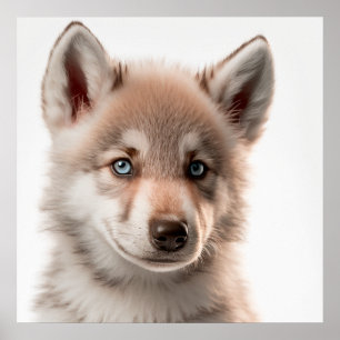 Póster Retrato de lobo bebé lindo   Cuadrado 1:1