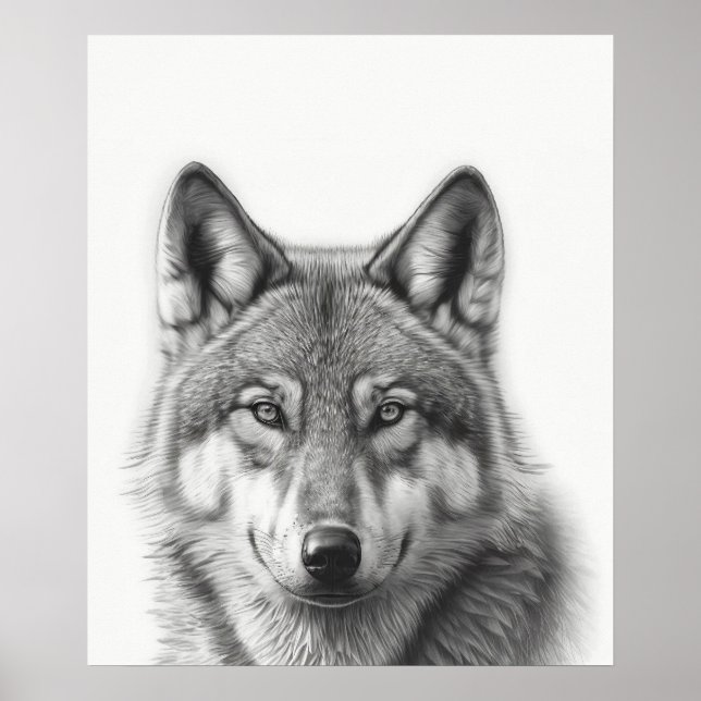 Póster Retrato de lobo blanco negro (Frente)