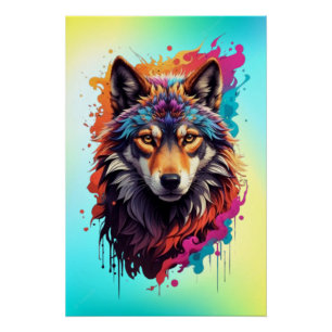 Póster Retrato de Lobo Colorido Arte Animal Abstracto-876