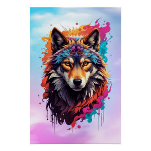 Póster Retrato de Lobo Colorido Arte de Animal Abstracto-