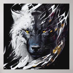 Póster Retrato de lobo pintura animal aventura de vida sa
