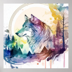 Póster Retrato de lobo pintura animal vida silvestre al a