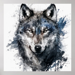 Póster Retrato de lobo pintura animal vida silvestre al a