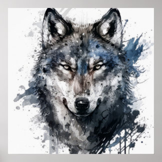 Póster Retrato de lobo pintura animal vida silvestre al a