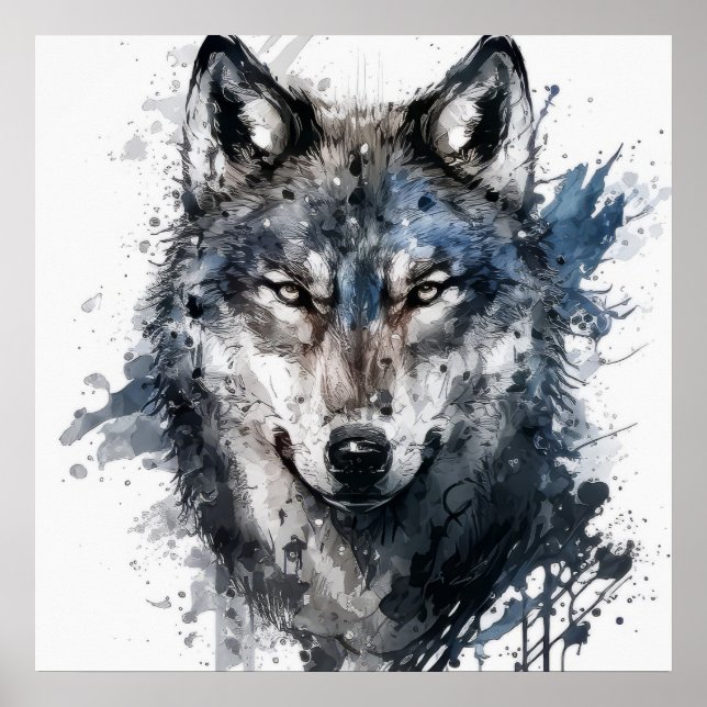 Póster Retrato de lobo pintura animal vida silvestre al a (Frente)
